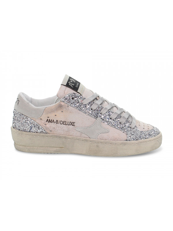 Sneakers Ama Brand BASKET DELUXE in camoscio e glitter rosa e grigio