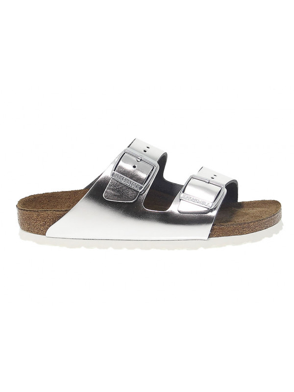 Sandalo basso Birkenstock ARIZONA in pelle e laminato argento