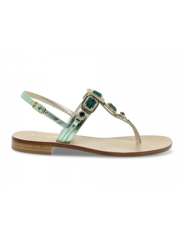 Sandalo basso Capri POSITANO GIOIELLO in laminato e crystal verde e oro