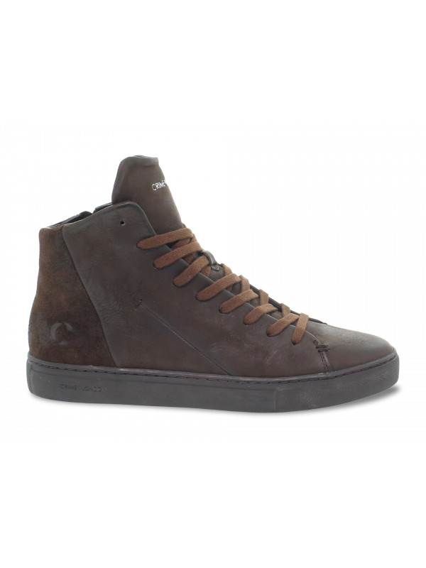 Sneakers Crime London HIGH TOP MINIMAL in pelle e nabuk marrone scuro