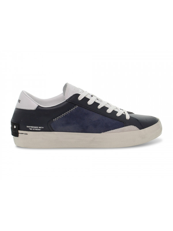 Sneakers Crime London LOW TOP DISTRESSED in pelle blu scuro e bianco