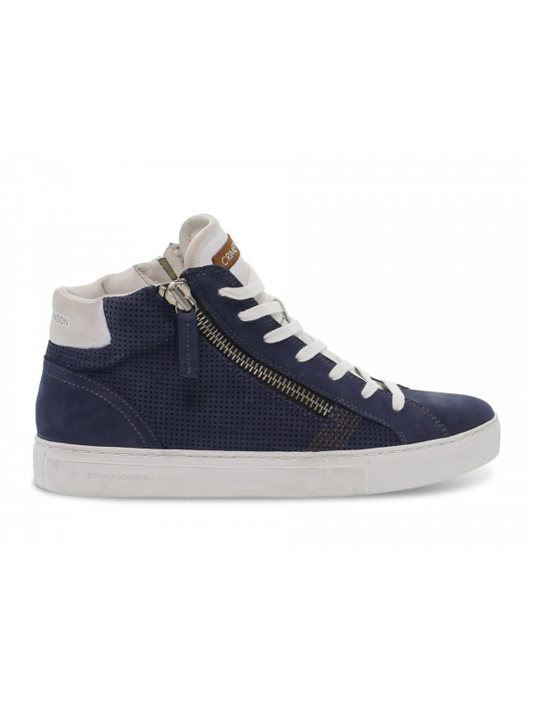 Sneakers Crime London HIGH TOP DOUBLE ZIP in pelle e nabuk blu e bianco