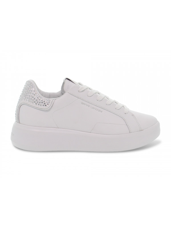 Sneakers Crime London LOW TOP LEVEL UP in pelle e crystal bianco e argento