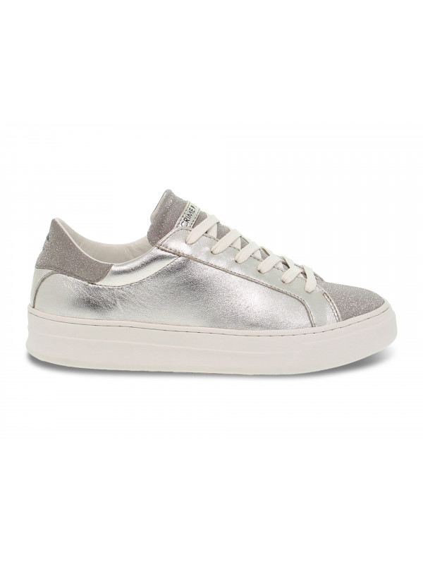 Sneakers Crime London SONIK LOW CUT in laminato e glitter platino