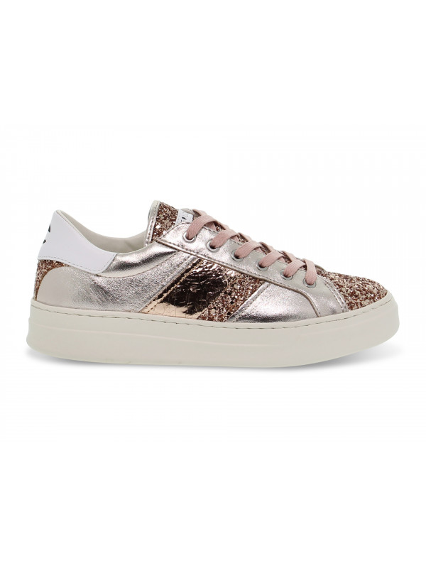 Sneakers Crime London SONIK LOW CUT in laminato e glitter carne e rosa