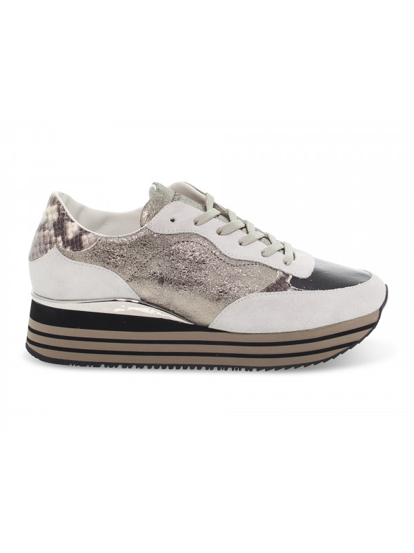 Sneakers Crime London DYNAMIC in laminato e camoscio bronzo e grigio