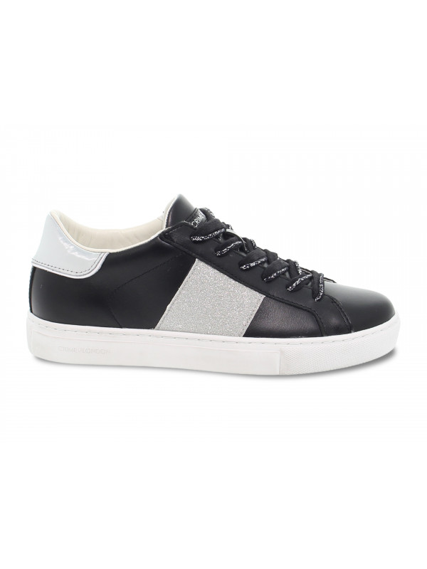 Sneakers Crime London LOW TOP ESSENTIAL in pelle e glitter nero e argento