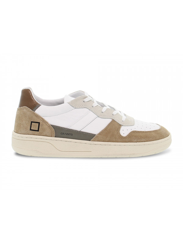 Sneakers D.A.T.E. COURT VINTAGE CALF WHITE-MUD in pelle e camoscio bianco e fango