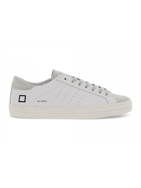 Sneakers D.A.T.E. HILL LOW VINTAGE CALF WHITE in pelle e camoscio bianco