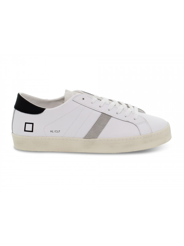 Sneakers D.A.T.E. HILL LOW CALF WHITE-BLACK in pelle e camoscio bianco e grigio