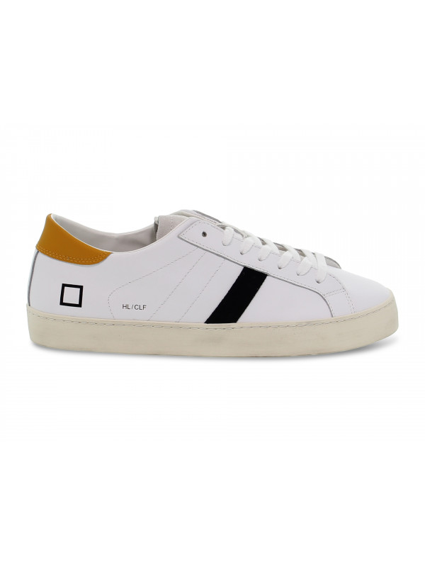 Sneakers D.A.T.E. HILL LOW CALF WHITE-ORANGE in pelle e camoscio bianco e arancio