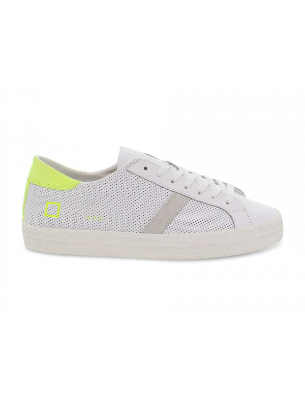 Sneakers D.A.T.E. HILL LOW FLUO PERF.WHITE-YELLOW in pelle e camoscio bianco e grigio