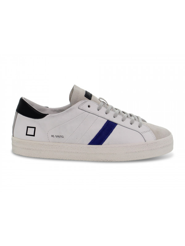 Sneakers D.A.T.E. HILL LOW VINTEGE CALF WHITE-BLUETTE in pelle e camoscio bianco e bluette