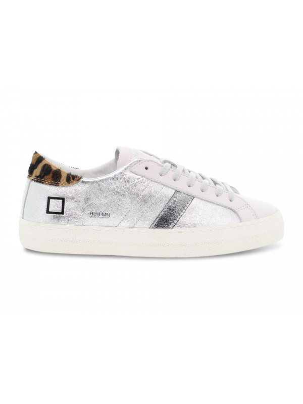 Sneakers D.A.T.E. HILL LOW LAMINATED SILVER in laminato e nabuk argento e bianco