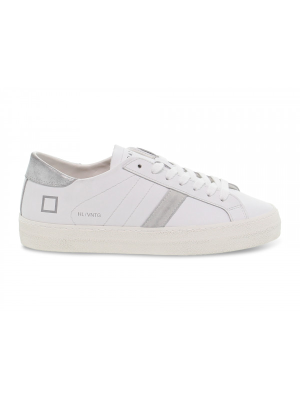Sneakers D.A.T.E. HILL LOW VINTAGE CALF WHITE-SILVER in pelle bianco e argento