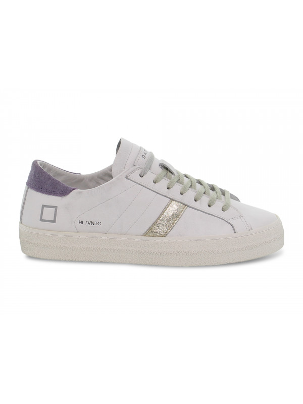 Sneakers D.A.T.E. HILL LOW VINTAGE CALF WHITE-LAVANDE in pelle e laminato bianco e platino