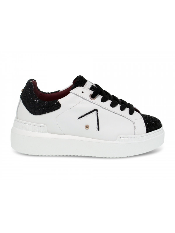 Sneakers Ed Parrish in pelle e glitter bianco e nero