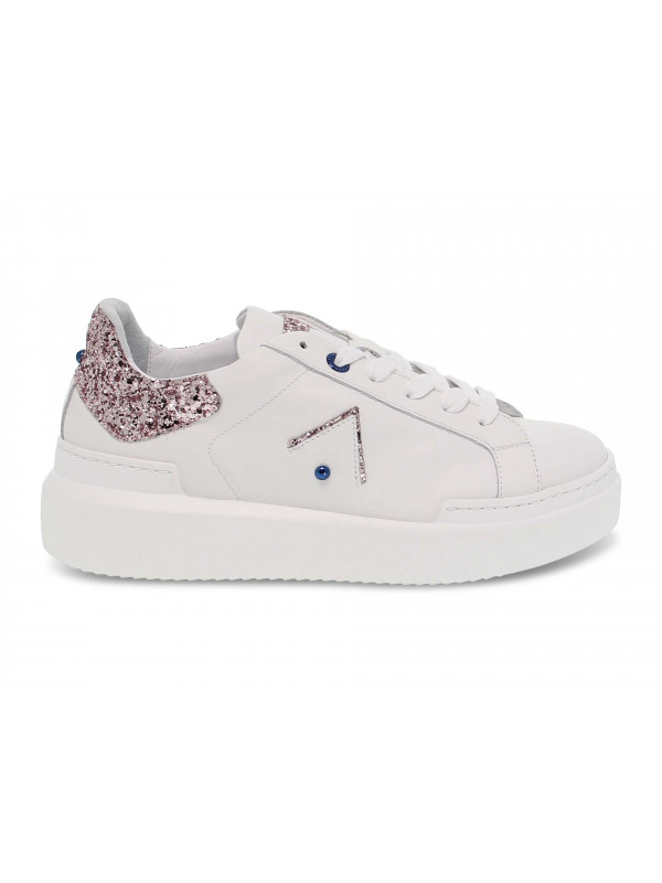 Sneakers Ed Parrish in pelle e glitter bianco e cipria