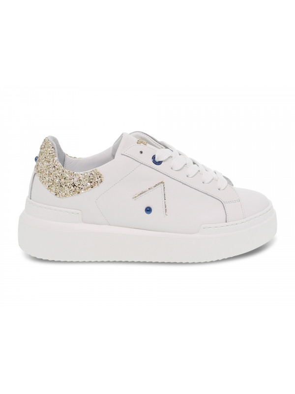 Sneakers Ed Parrish in pelle e glitter bianco e platino