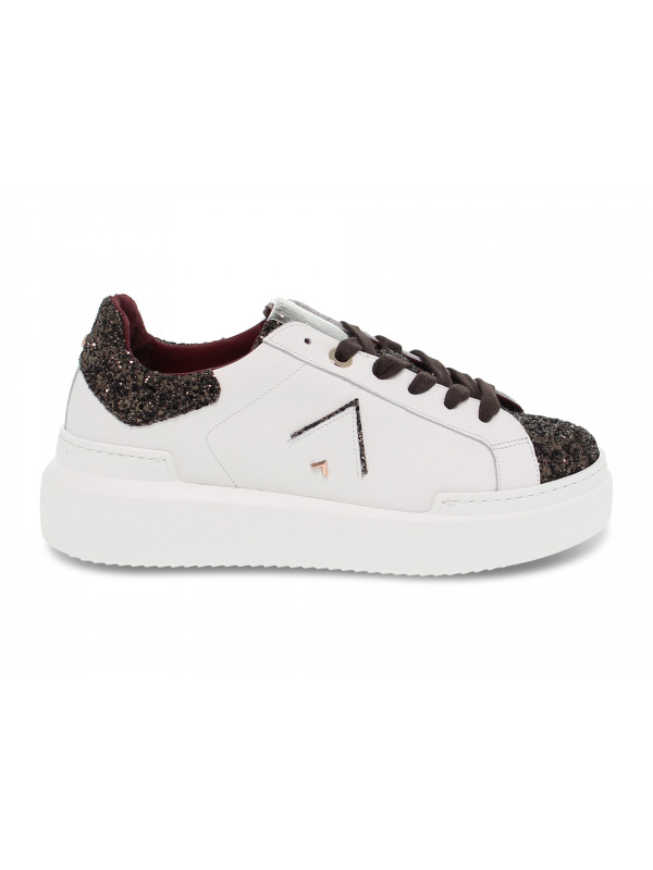 Sneakers Ed Parrish in pelle e glitter bianco e testa di moro