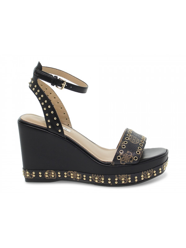 Zeppa Guess SANDALO ALTO LOGATO in pelle nero e marrone