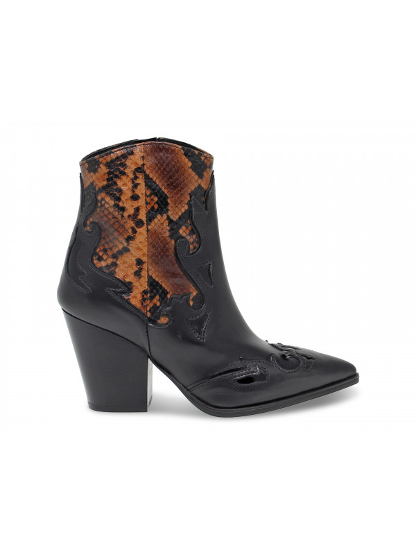 Tronchetto Janet And Janet TEXANO in pelle e pitone nero e cognac - Guidi  Calzature - Nuova Collezione Primavera Estate 2022 - Guidi Calzature