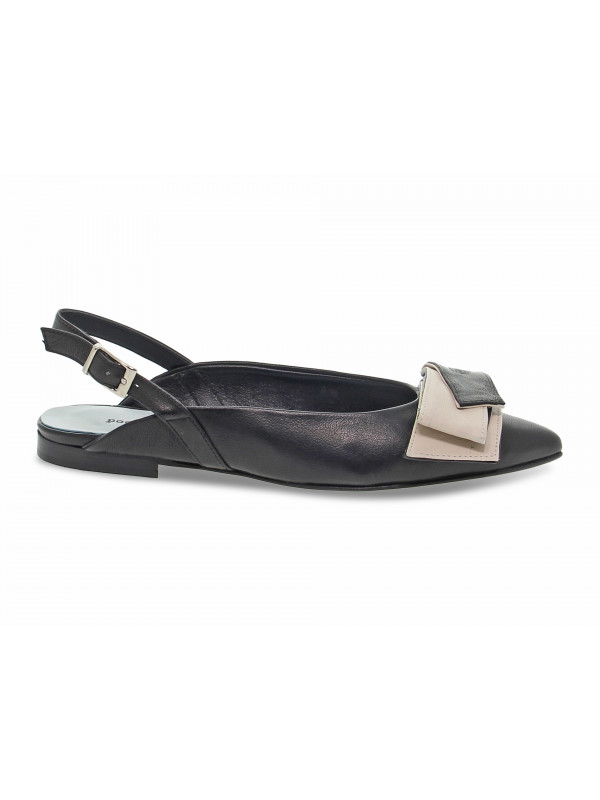 Décolleté Poesie Veneziane CHANELL FLAT in pelle nero e beige