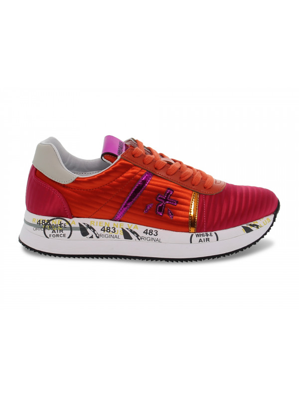 Sneakers Premiata CONNY in nylon e laminato rosso e arancio