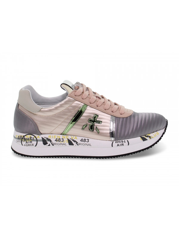 Sneakers Premiata CONNY in nylon e laminato rosa e argento