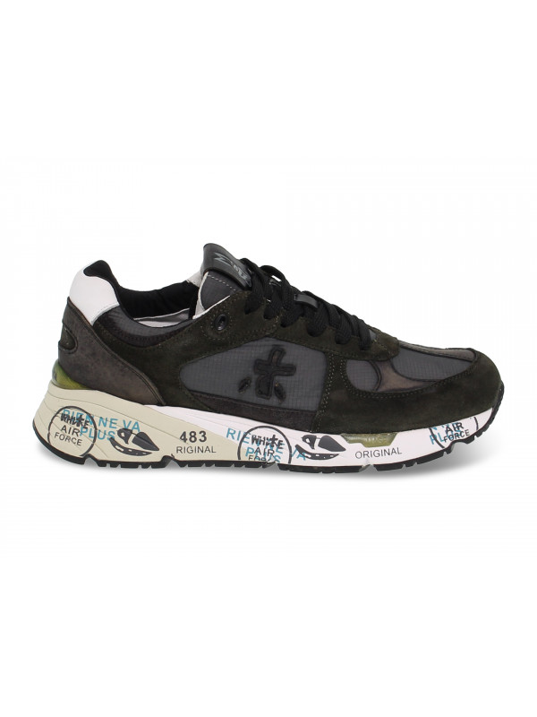 Sneakers Premiata MASE in camoscio e nylon grigio scuro e verde