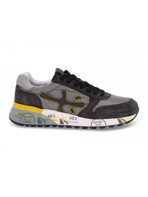 Sneakers Premiata MICK in camoscio e nylon grigio chiaro e senape