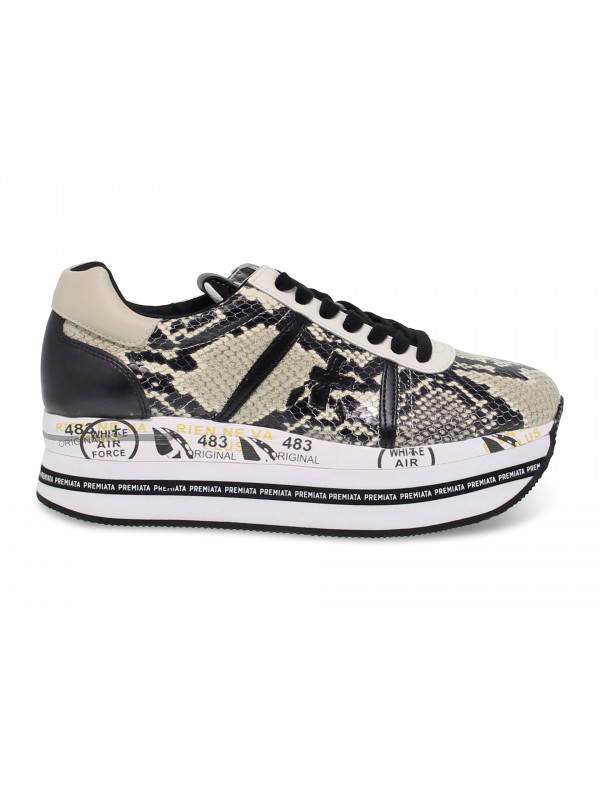 Sneakers Premiata BETH in pitonato e vernice roccia e nero