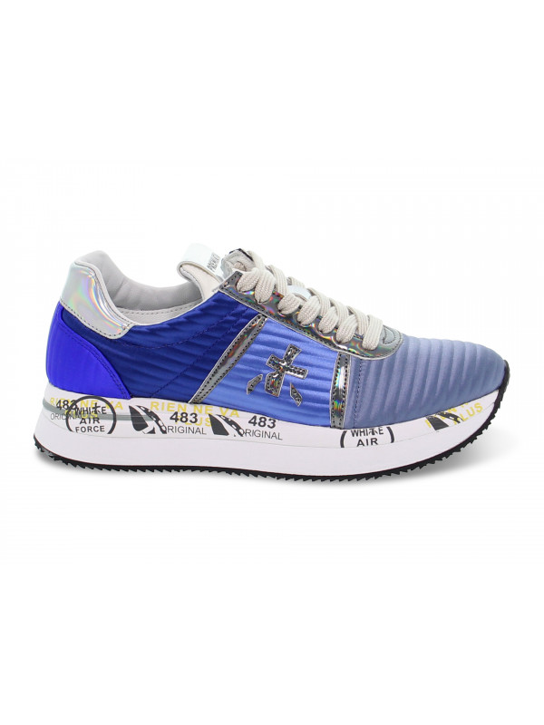 Sneakers Premiata CONNY in nylon e laminato azzurro e argento