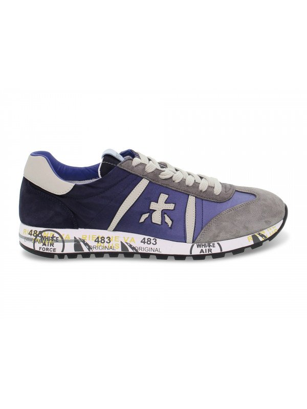 Sneakers Premiata LUCY in nylon e camoscio grigio chiaro e blu