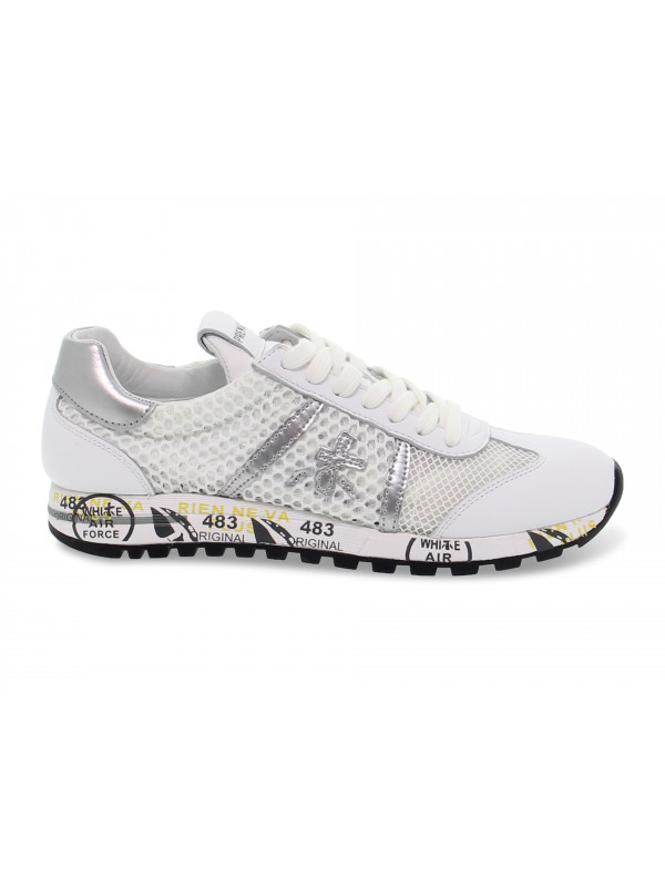 Sneakers Premiata LUCY D in tessuto e pelle bianco e argento