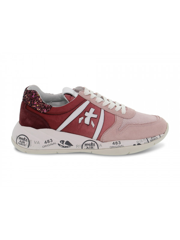 Sneakers Premiata LAYLA in nylon e glitter rosa e rubino