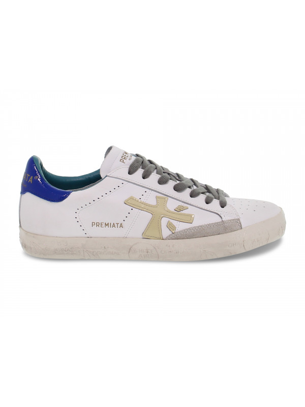 Sneakers Premiata STEVEN in pelle e vernice bianco e blu