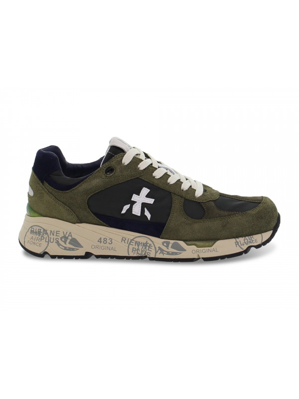 Sneakers Premiata MASE in camoscio e nylon verde e blu