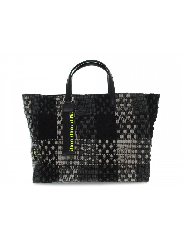 Shopping bag Rebelle ASHANTI SHOPPING S CHECKED WIRE in tessuto nero e grigio