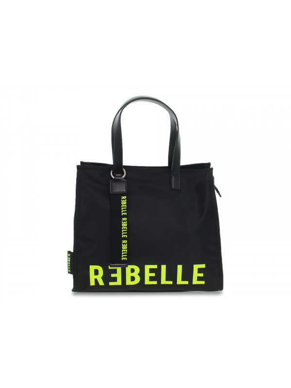 Shopping bag Rebelle ELECTRA NYLON MEDIA in nylon nero e giallo fluo