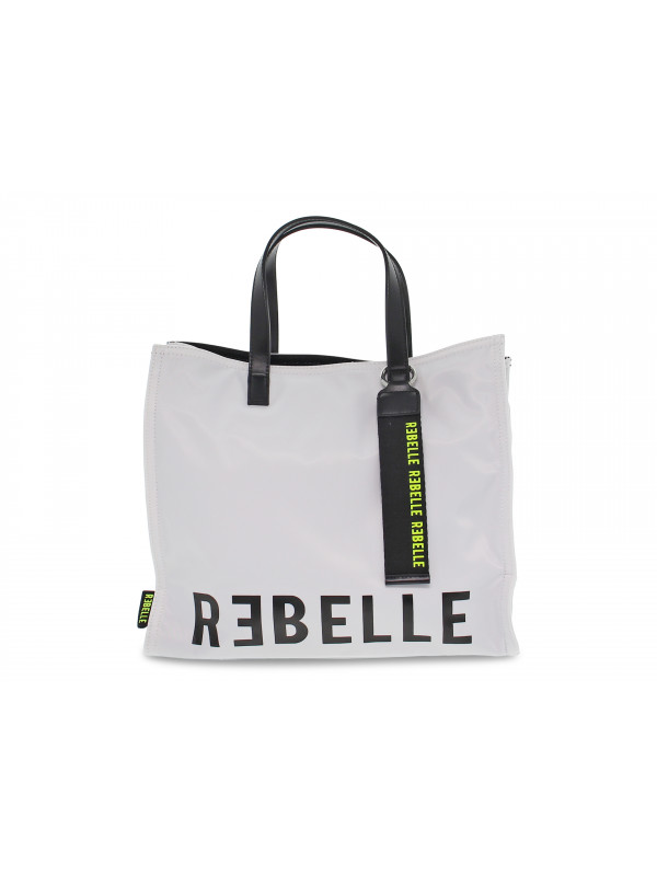 Shopping bag Rebelle ELECTRA SHOP M NYLON WHITE in nylon bianco e nero