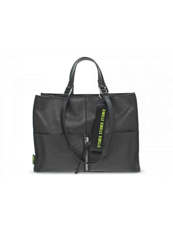 Shopping bag Rebelle MONIKE SHOPPING DOLLARO BLACK in pelle nero
