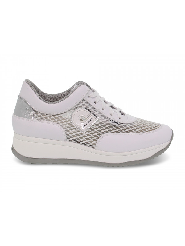 Sneakers Ruco Line AGILE AUDREY in rete e pelle bianco e argento