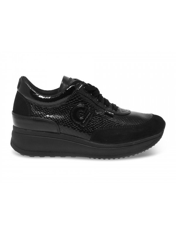 Sneakers Ruco Line AGILE in pitonato e camoscio nero