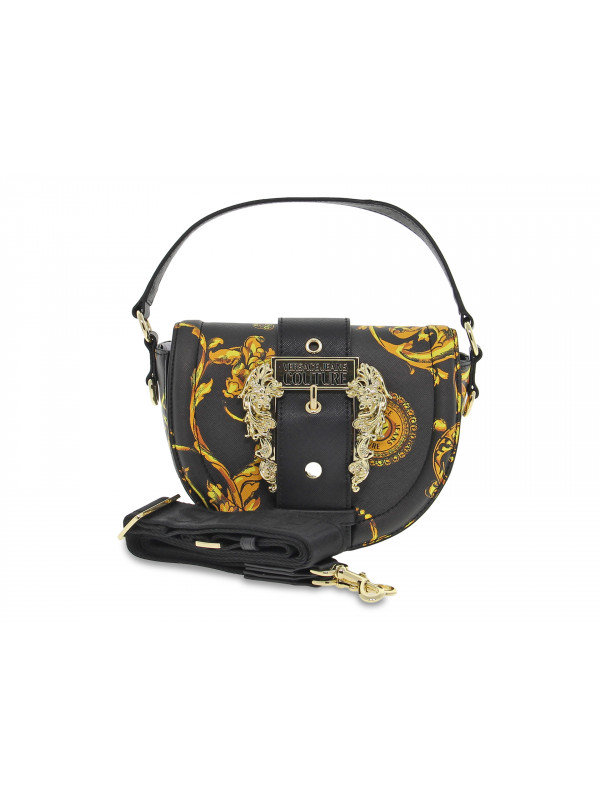 Borsa a mano Versace Jeans Couture JEANS COUTURE SKETCH 2 BAG BAROQUE BUCKLE in saffiano nero e giallo