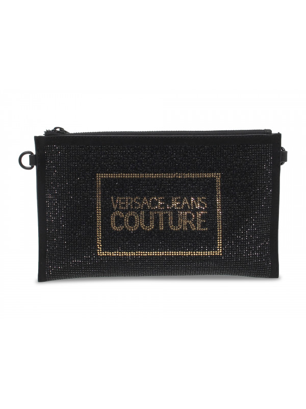 Borsa a tracolla Versace Jeans Couture JEANS COUTURE ALCANTARA E STRASS in nappa e crystal nero e oro