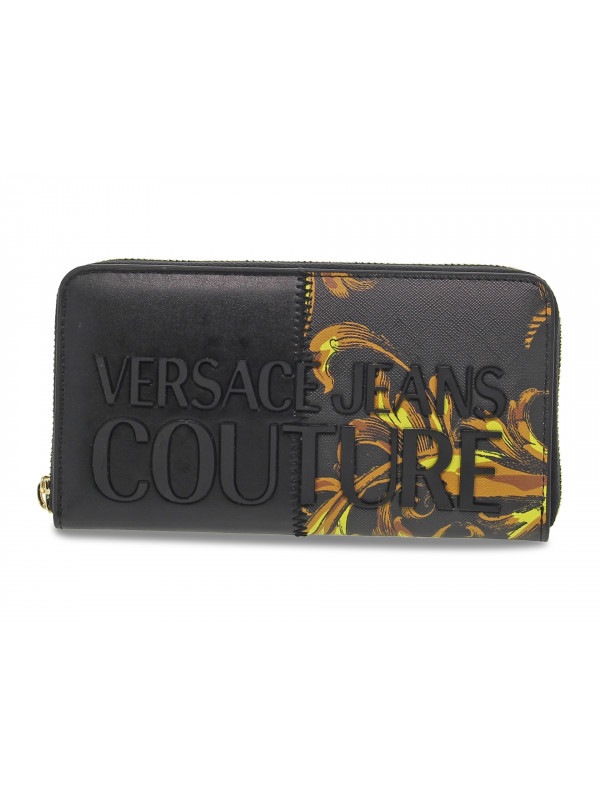 Portafoglio Versace Jeans Couture JEANS COUTURE RANGE 4 ROCK CUT SKETCH 8 WALLET STRIPES PATCHWORK in ecopelle nero e multicolore
