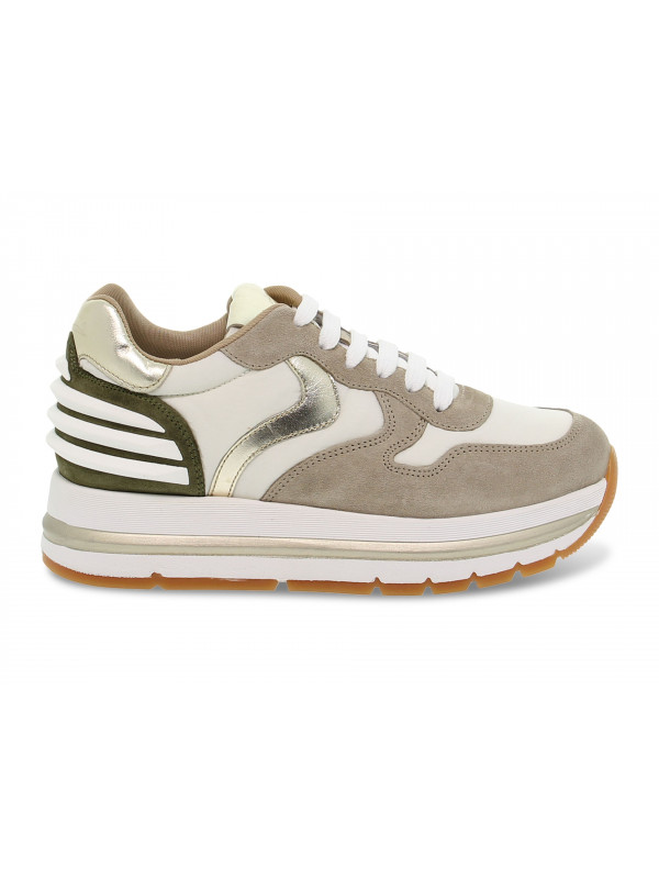 Sneakers Voile Blanche MARAN POWER in camoscio e nylon sabbia e bianco