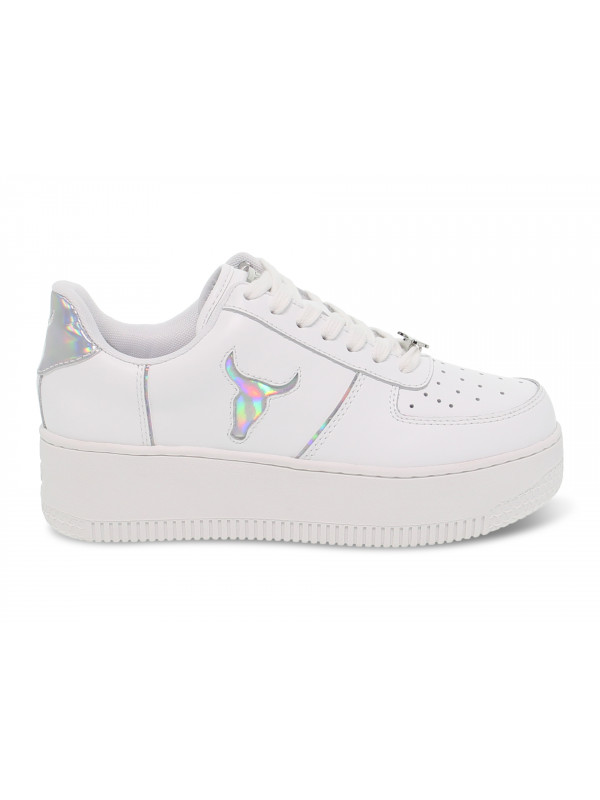 Sneakers Windsor Smith ROSY BRAVE WHITE SILVER HOLOGRAPHIC in pelle bianco e argento