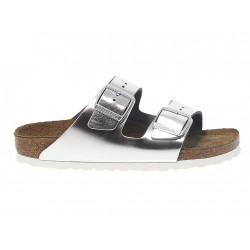 Sandalo basso Birkenstock ARIZONA in pelle e laminato argento